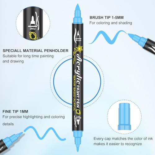 EscriWise 54 Colors Acrylic Paint Pens Paint Markers Set,Dual Tip Paint Markers With Fine Tip and Brush Tip,Premium Paint Pens for Stone,Canvas,Rock EscriWise