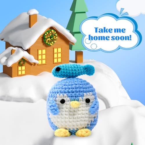 UOOU Crochet Kit, Penguin Crochet Kit for Beginners with Easy Yarn, Step-by-Step Video Tutorials, Complete Crochet Animal Kit, Knitting Kit for UOOU
