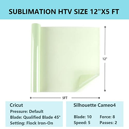 HTVRONT Sublimation HTV for Dark Fabric/Light Fabric - Glossy Sublimation Vinyl 12" X 5FT - Sublimation Blanks for Sublimation Shirts/Bag/Hat/Pillow