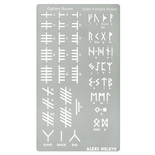 Aleks Melnyk No.421 Metal Stencil, Elder Futhark and Ogham Runes, Ancient Alphabet, Sigil Magic Alphabet Stencil 1 PC, Letter Template for Wood - WoodArtSupply