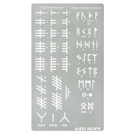 Aleks Melnyk No.421 Metal Stencil, Elder Futhark and Ogham Runes, Ancient Alphabet, Sigil Magic Alphabet Stencil 1 PC, Letter Template for Wood Aleks Melnyk