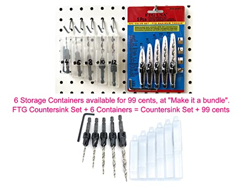 FTG USA Countersink Drill Bit Set 5 Pc Countersink Drill Bit #4#6#8#10#12 Tapered Drill Bits for Woodworking with Improved Countersink Connection - WoodArtSupply