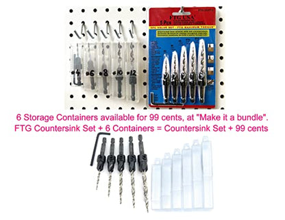 FTG USA Countersink Drill Bit Set 5 Pc Countersink Drill Bit #4#6#8#10#12 Tapered Drill Bits for Woodworking with Improved Countersink Connection - WoodArtSupply