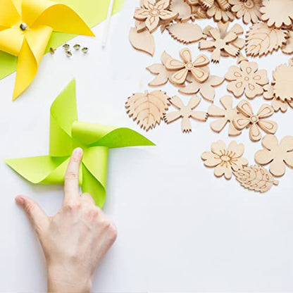 Unfinished Wood Flower Cutouts: 200Pcs Wood Slices Wooden Leaves Discs Ornaments for Painting DIY Crafts Painting Tags Home Decorations