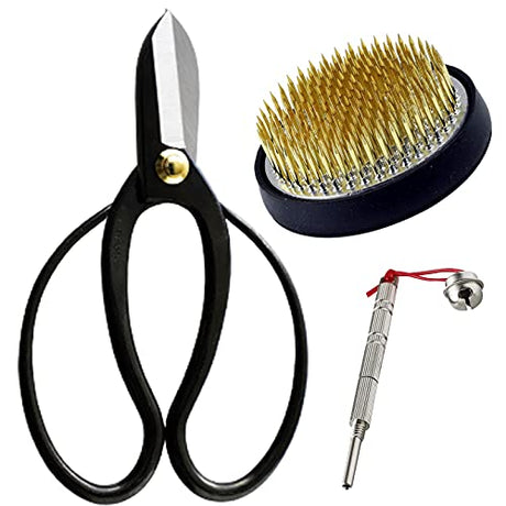 Wazakura Made in Japan Ikebana for Beginners Tool Kit. Koryu Scissors, Brass Kenzan Flower Holder, Cleaner. Floral Arrangement Set, Florist Shears & Wazakura