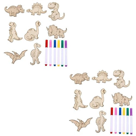 COHEALI 6 Sets DIY Dinosaur Wood Piece Dinosaurs Cutouts Kids Dinosaur Toys Unfinished Wood Cutouts Dinosaur Wood Craft Kids Educational Toys Kids COHEALI