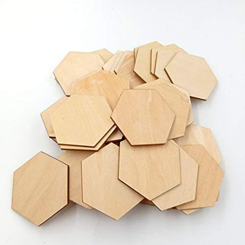 EXCEART 50Pcs 50MM Wooden Pieces Hexagon Wood Shape Unfinished Hexagon Cutout Shapes DIY Craft Project Ornaments Decorations EXCEART