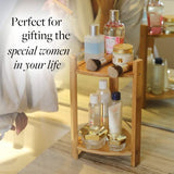 GOBAM Bamboo Shower Corner Caddy, Medium - 2 Tier Standing Shower Stand for Shampoo, Conditioner, Lotion, Soap - Caddy Organizer for Kitchen, GOBAM