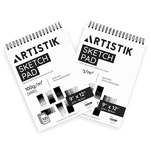 Sketch Pad 9"x12", 2 Pack, 100 GSM, 100 Sheets Perforated (Pack of 2 - Jumbo Sketchbook Pads 9" x 12") - WoodArtSupply