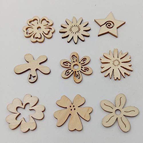Healifty 50pcs Unfinished Wood Cutouts Assorted Flowers Shapes Wood Slices for DIY Craft Wedding Birthday Table Scatter Confetti Healifty