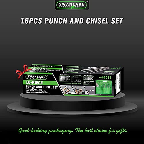 SWANLAKE Punch and Chisel Set, Including Taper Punch, Cold Chisels, Pin Punch, Center Punch (16pcs) SWANLAKE GARDEN TOOLS