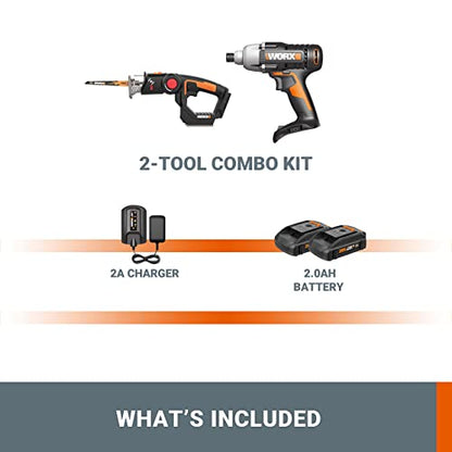 WORX 20V Cordless Power Tool Combo Kit WX914L AXIS Precision Cutting Jigsaw & 1/4 Inch Impact Driver, 2in1 Reciprocating Saw & Drill Driver, - WoodArtSupply