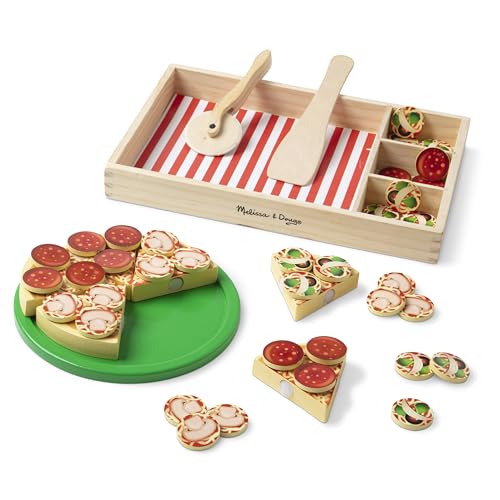 Melissa & Doug Wooden Pizza Play Food Set With 36 Toppings - Pretend Food And Pizza Cutter/ Toy For Kids Ages 3+ Melissa & Doug