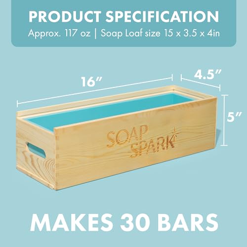 Extra Large Soap Making Kit for Adults 117 oz — Flexible Silicone Soap Molds for Soap Making, Wooden Rectangle Soap Mold, Thick Glass Lid & Durable