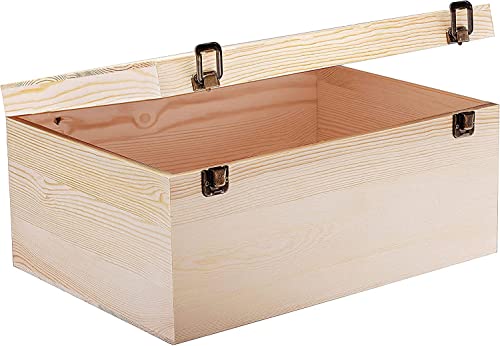 GADGETWIZ 14" x 10" x 6.5"- Large Wooden Box with Hinged Lid - Unfinished Wood Box - Pine Wood Boxes for Crafts - Wooden Storage Box - DIY Memory Box