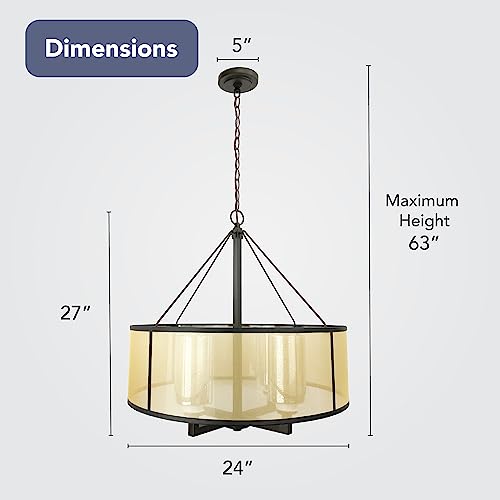 Elk Home Diffusion 4-Light Chandelier - in Oil Rubbed Bronze Finish, with Beige Organza with Mercury Glass Inner Shade, Transitional Style - WoodArtSupply