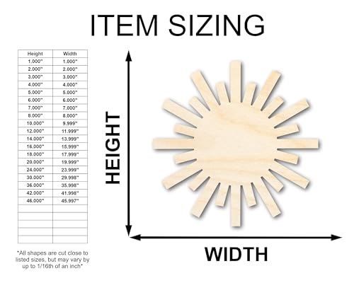 Unfinished Wood Paper Sun Shape | Summer Craft Cutout | up to 24" DIY 24" / 1/8" 24 Hour Crafts