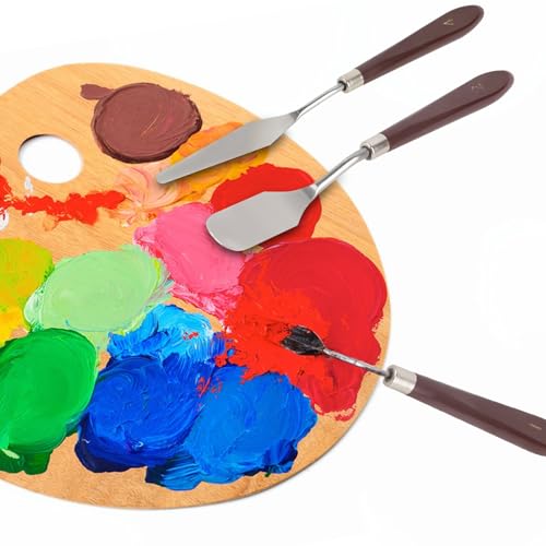 JJJGYCOR 5pcs Stainless Steel Paint Palette Knife Set for Oil Paint, Gesso, Plaster, Acrylic Paint Mixing Or Spreading. Scraper for Cake Icing Tools, JJJGYCOR