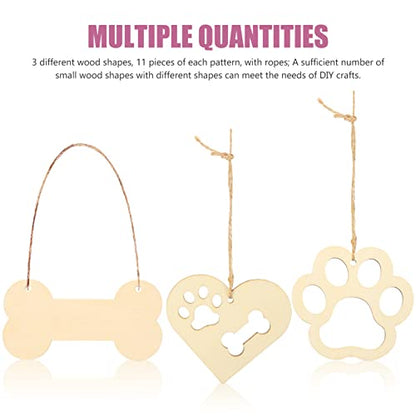 FOMIYES Unfinished Wood Dog Bone Cutouts Wooden Dog Paw Cutouts Heart Gift Tags for Wood Crafts DIY Projects Party Ornaments Decoration Painting and