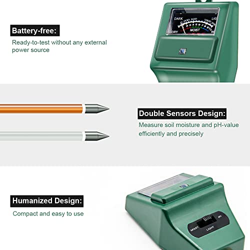 SONKIR Soil pH Meter, MS02 3-in-1 Soil Moisture/Light/pH Tester Gardening Tool Kits for Plant Care, Great for Garden, Lawn, Farm, Indoor & Outdoor - WoodArtSupply