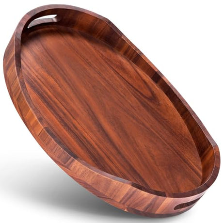 Acacia Wood Serving Tray with Handles, Decorative Ottoman Tray Platter for Breakfast in Bed, Living Room, Coffee Table, Lunch, Dinner, Bathroom, HouseJoy
