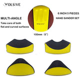 VOLSIVE 6 Inch Hand Sanding Blocks Rectangle and Mouse-Shaped Hook for Woodworking Hook Backing Sandpaper Holder for Furniture （5 Packs） VOLSIVE