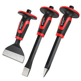 MAXPOWER 3PCS Masonry Chisel Set, 11 inch Point Chisel and Flat Chisel, 8 inch Brick Chisel, Tile Chisel Concrete Chisel with Thickness Hand Guard MAXPOWER