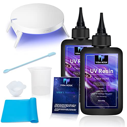 VIDA ROSA 200g UV Resin Kit with Upgraded UV Light 24W,Silicone Stir Rod, Measuring Cup and Silicone Pad-Ultraviolet Epoxy Resin Hard,UV Resin
