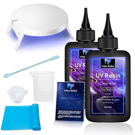 VIDA ROSA 200g UV Resin Kit with Upgraded UV Light 24W,Silicone Stir Rod, Measuring Cup and Silicone Pad-Ultraviolet Epoxy Resin Hard,UV Resin VidaRosa