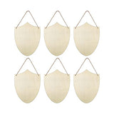 6pcs Wooden Shield Shapes Wood Sign Blank Hanging Wooden Plaque Unfinished Wood Cutouts DIY Craft Project Ornaments for Father's Day Halloween JANOU