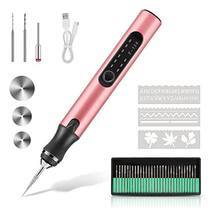 TOBTOS Electric Engraving Pen Kit with 35 Bits, USB Rechargable Etching Engraver Tool with 16 Stencils, DIY Cordless Engraving Machine for Jewelry