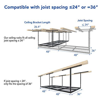 FLEXIMOUNTS 3x8 Overhead Garage Storage Rack,Adjustable Garage Storage Organization Systerm,Heavy Duty Metal Garage Ceiling Storage Racks,2 - WoodArtSupply