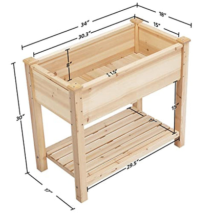 Yaheetech 34x18x30in Horticulture Raised Garden Bed Planter Box with Legs & Storage Shelf Wooden Elevated Vegetable Growing Bed for