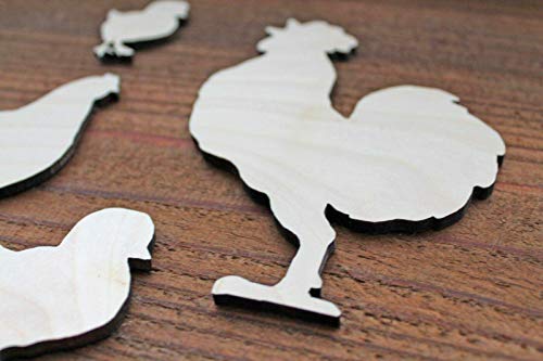 Set of 4 Rooster 1/8" thick Hen Chicks Chickens Unfinished Wood Laser Cut Out Crafts Farmhouse Sign DIY Ready to Paint or Stain - WoodArtSupply