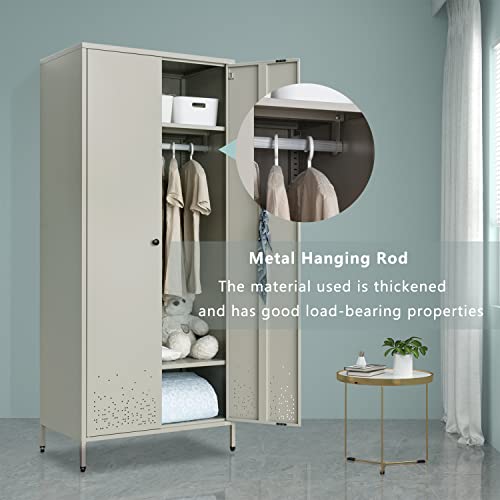 Besfur Bedroom Armoires, Metal Wardrobe Closet with Hanging Rod, Adjustable Shelves, 20" D x 31.5" W x 74" H - Sea Shell Color