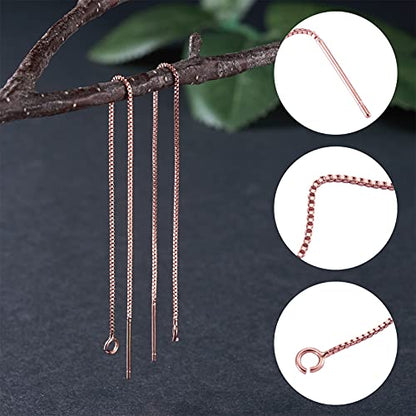 Craftdady 10 Pairs Rose Gold Ear Threads Long Box Chain Dangle Bar Threader Earrings Pierced Dangling Drop Stud Earrings with Loop 3.93" - WoodArtSupply