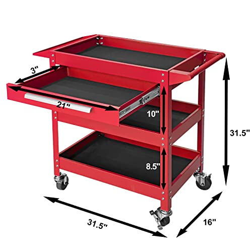 GSTANDARD Rolling Tool Cart with Drawer: 3 Layer Tool Oragnizer with Foam Pad and Heavy Duty Utility Cart with Four Swivel Casters