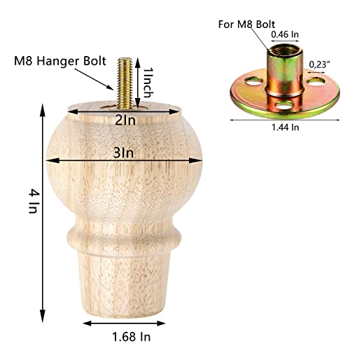 Maricome 4 Inch Unfinished Wood Legs for Furniture Set of 4 DIY Furniture Feet for Sofa Couch Cabinet - WoodArtSupply