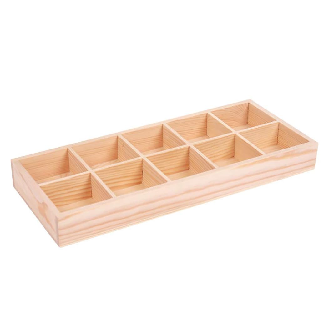 Rustic Compartments Wooden Divided Boxes Succulents Flower Pot Desktop Storage Box Holder, Wood Display Tray for Crafts, Jewelry (10 grids) LokweeTal