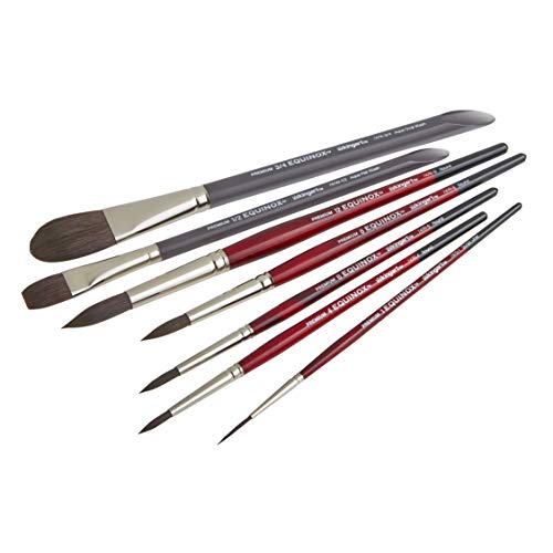KINGART 1060A Premium 7 Pc. Equinox Series Watercolor Artist Brush Set, Soft Synthetic Black Kazan Squirrel, Curated Shapes and Sizes, Short Handle, KINGART