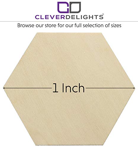 CleverDelights 1 Inch Wood Hexagons - 100 Pack - 1/16" Thick - 1" Unfinished Craft Pieces CleverDelights