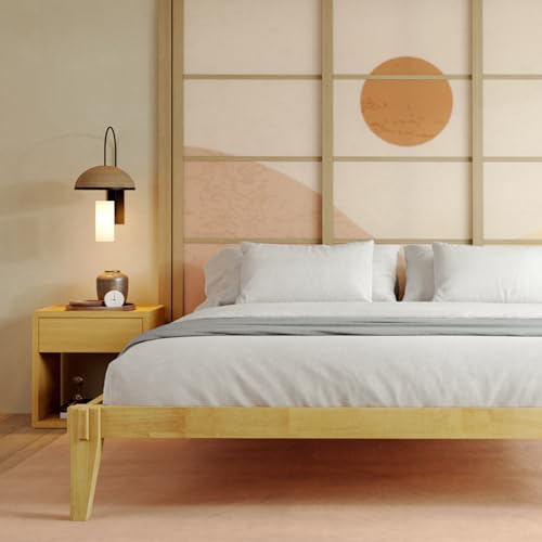 Bme Chalipa 14” Solid Wood Bed Frames - Wood Platform Bed Frame - Japanese Joinery Bed Frame - Wood Slat Support - Bed Without Box Spring - Easy