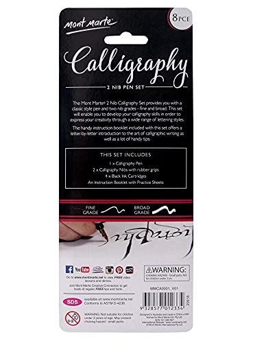 MONT MARTE 2 Nib Calligraphy Set, 8 Piece. Includes 1 Calligraphy Pen, 2 Calligraphy Nibs, 4 Black Ink Cartridges and an Instruction Booklet with - WoodArtSupply