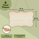 6-Pack of Unfinished MDF Hanging Wood Plaques for Crafts with Jute Rope, Blank 9x6-Inch, 1/4-Inch Thick Wooden Sign for DIY Painting, Art Projects, Juvale