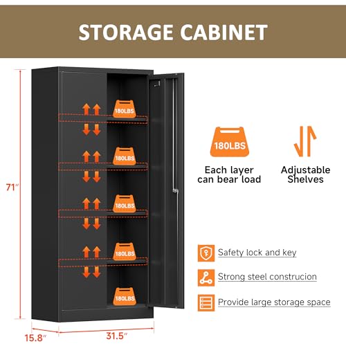 Coolsun Metal Storage Cabinet with 2 Doors and 4 Adjustable Shelves, 71” Lockable Cabinet, Tool Cabinet for Garage Storage,Utility - WoodArtSupply