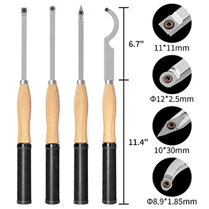 DEEFIINE 18.3" Full Size Carbide Tip Wood Lathe Turning Tool Kit, Lathe Roughing and Finishing Hollow Tool with Diamond Round Square Carbide