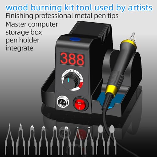 FIRElood Pyrography Wood Burning Kit Professional Upgraded Wood Burner Tool Pyrography Machine, Digital Temperature Adjustment with 10 Woodburning - WoodArtSupply