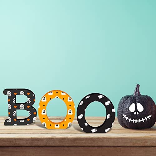 Whaline 6Pcs Halloween Wooden Ghost Cutouts Letter Boo Unfinished Table Wooden Signs Blank Ghost Freestanding Ornament for Halloween Home Kitchen - WoodArtSupply