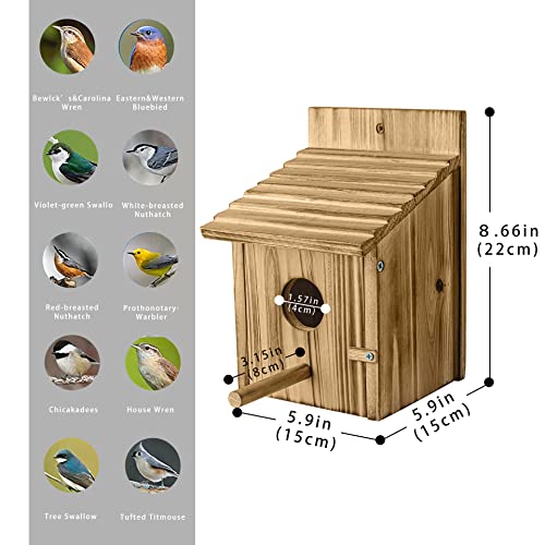 Wood Bird Houses for Outside with Pole Wooden Bird House for Finch Bluebird Cardinals Hanging Birdhouse Clearance Garden Country Cottages NATUREYLWL