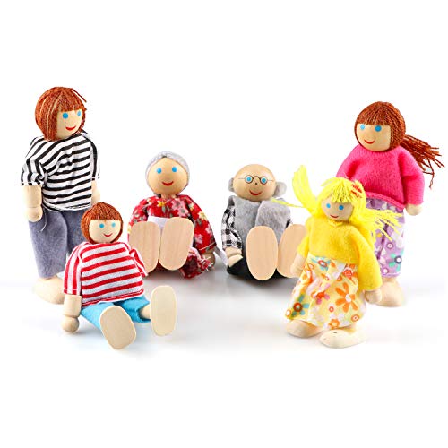 5 Set Dollhouse Furniture Accessories Wooden Bathroom/Living Room/Dining Room/Bedroom/Kitchen House 6 Family Doll Decoration Pretend Play Kids Gemileo